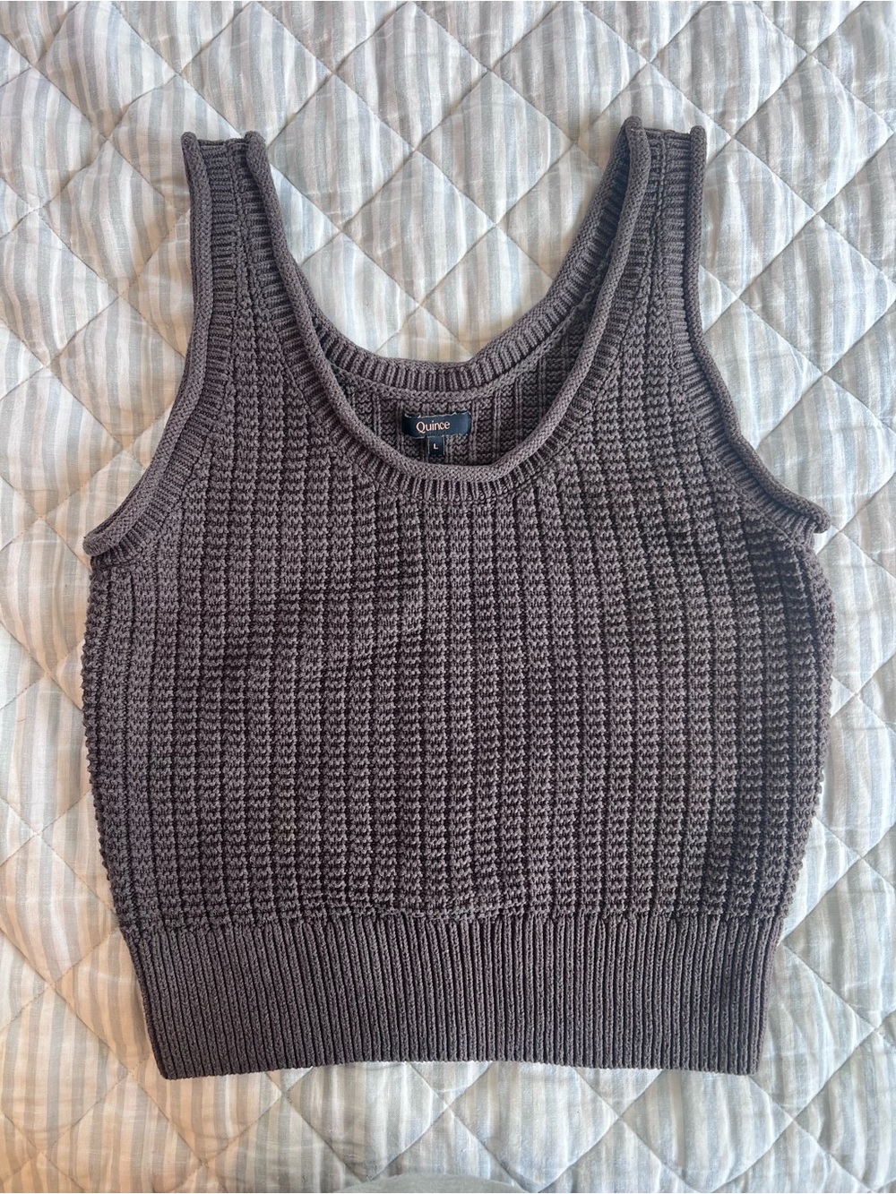 Quince Women’s 100% Organic Cotton Waffle Cropped Sweater Tank Brown Size Large